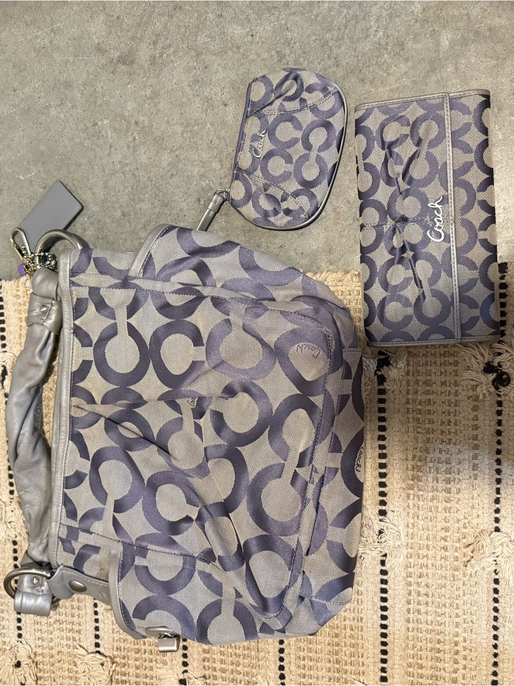 Coach Gray Signature 'C' Tote with Wallet and Coin Pouch